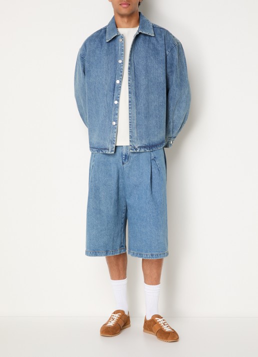Seventh 410 wide leg korte broek van denim met medium wassing - voorkant 3 indigo