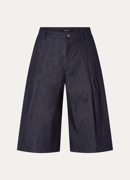 Seventh Wide fit korte broek van denim met plooidetail - voorkant 2 indigo
