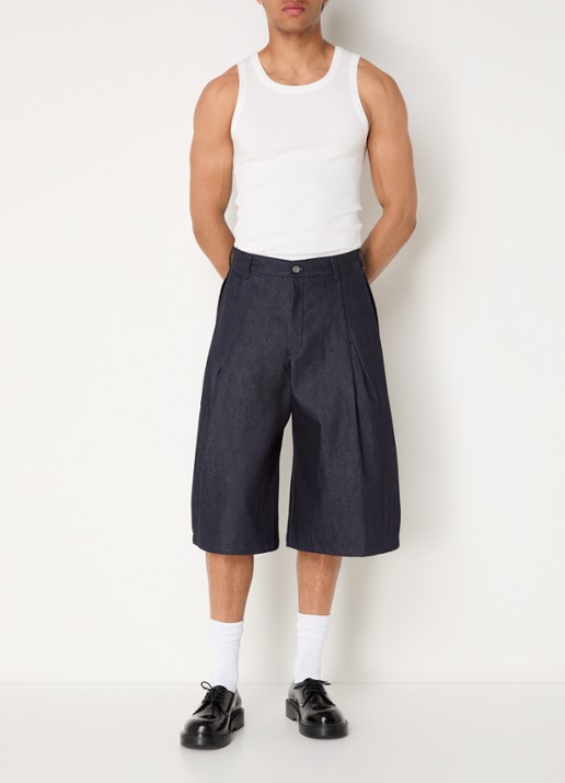 Seventh Wide fit korte broek van denim met plooidetail - voorkant 3 indigo