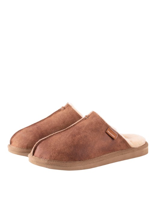Shepherd Hugo pantoffel van schapenleer - detail 3 cognac