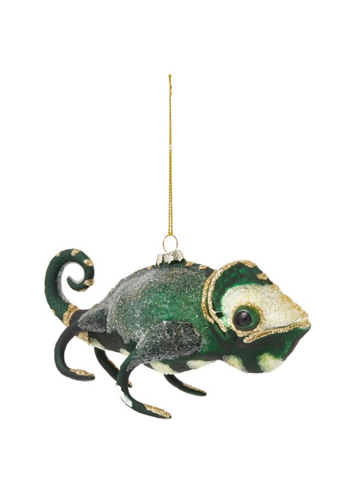 Shishi Chameleon kersthanger 16 cm - voorkant 2 donkergroen