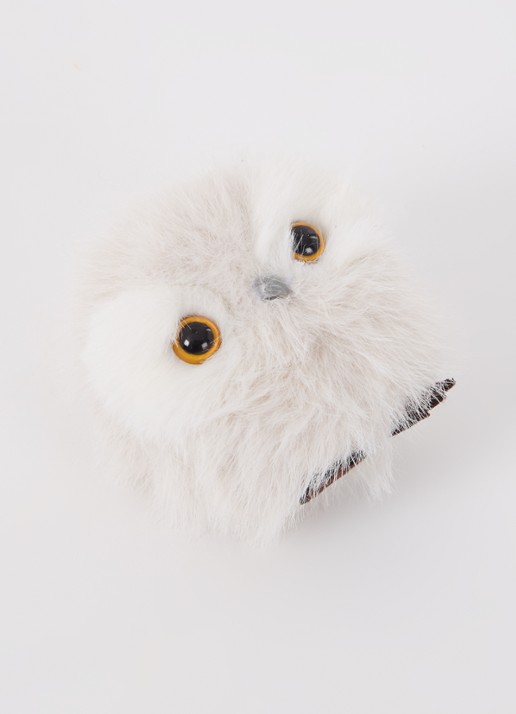 Shishi Furry uil kerstbal 9 cm - detail lichtgrijs