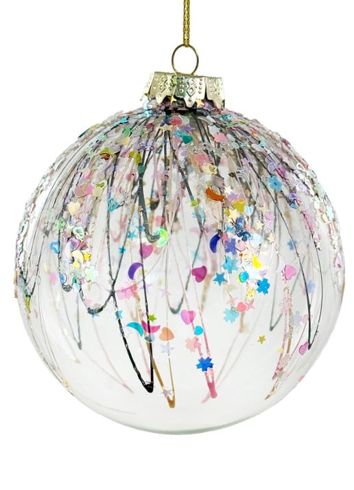 Shishi Glitter Lijn kerstbal 10 cm
