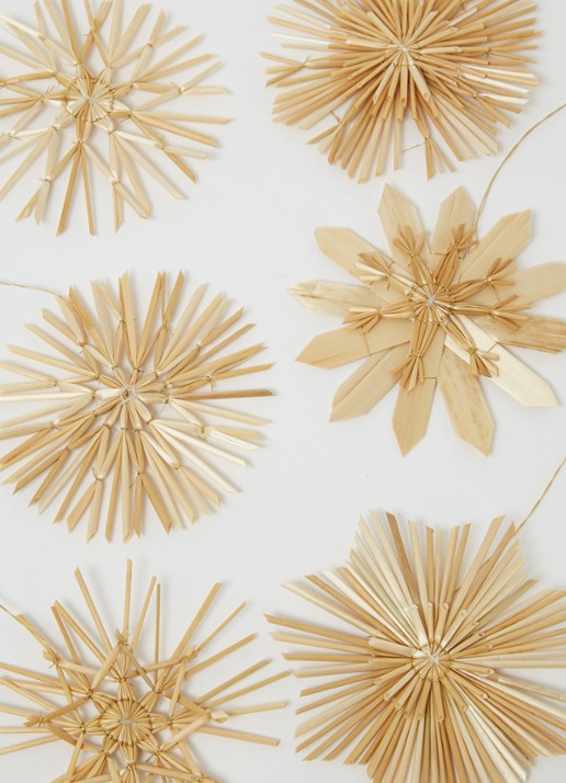 Shishi Straw Ornament kersthanger set van 12 - detail 3 beige