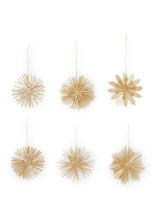 Shishi Straw Ornament kersthanger set van 12 - voorkant beige