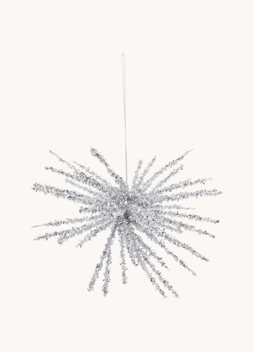 Shishi Tinsel kerstbal 18 cm - voorkant 2 zilver
