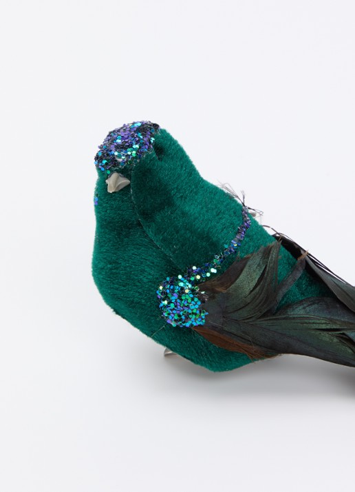 Shishi Velvet vogel kerstornament 28 cm - detail groen