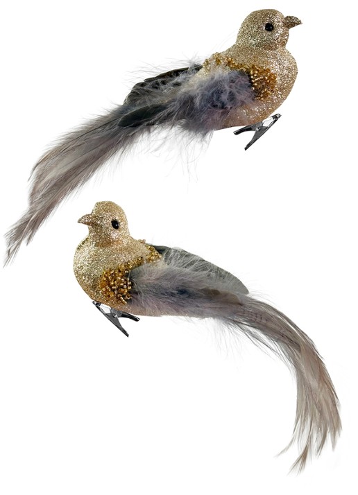 Shishi Vogel kerstornament met clip 19 cm set van 2