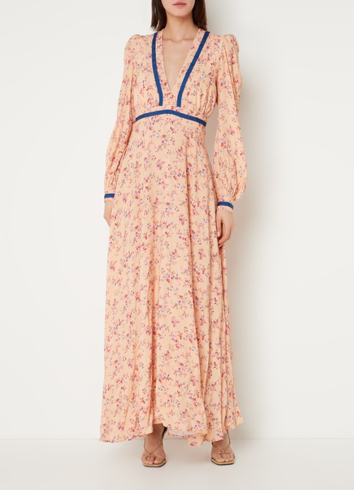 Silvian Heach Maxi jurk met bloemenprint en V-hals - voorkant 4 zalmroze