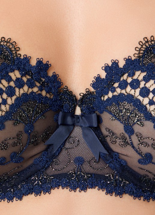 Simone Pérèle Beugel bh van mesh met borduring - detail 2 donkerblauw