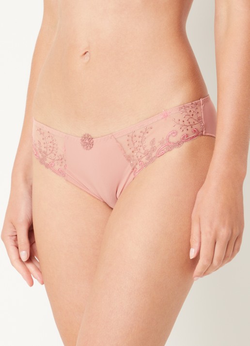 Simone Pérèle Delice tanga met mesh en borduring - voorkant 4 zalmroze