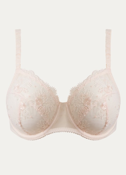 Simone Pérèle Intrigue beugel bh van mesh met borduring - voorkant 2 lichtroze