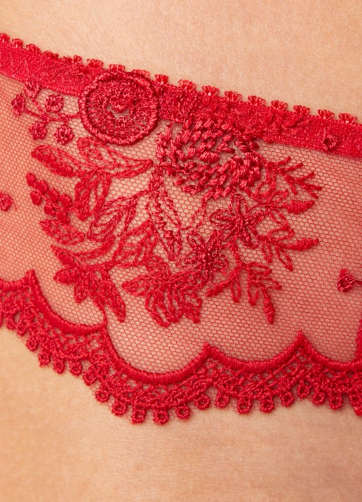 Simone Pérèle Intrigue string van mesh - detail 2 rood