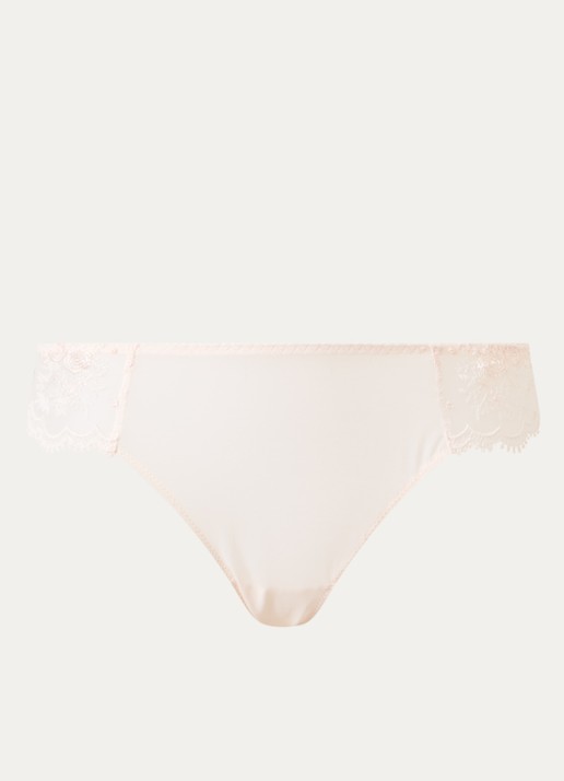 Simone Pérèle Intrigue tanga van mesh met borduring - voorkant lichtroze