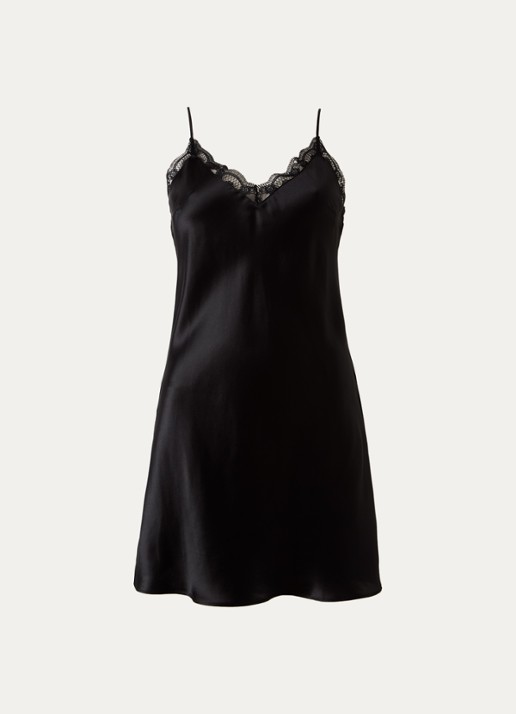 Simone Pérèle Love Me slipdress in zijdeblend met kant - voorkant 2 zwart