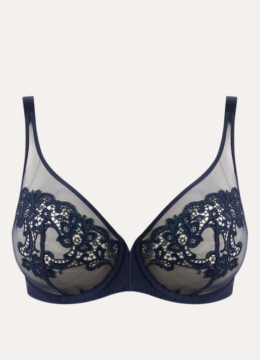 Simone Pérèle Saga plunge bh van mesh met borduring - voorkant 2 donkerblauw