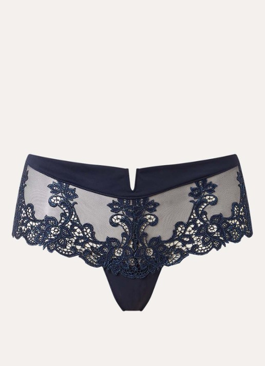 Simone Pérèle Saga slip met kant en mesh  - voorkant 3 donkerblauw