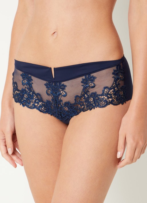 Simone Pérèle Saga slip met kant en mesh  - voorkant 4 donkerblauw