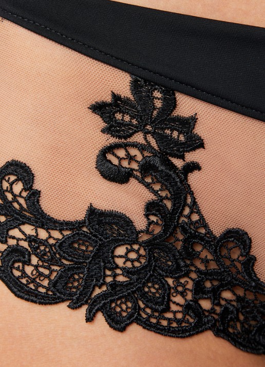 Simone Pérèle Saga slip van mesh met broderie - detail 4 zwart