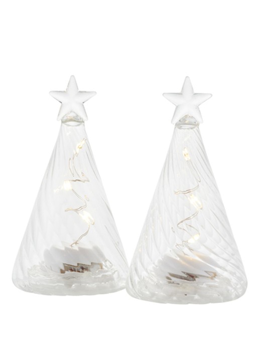 Sirius Wave Trees kerstornament met LED verlichting 9 cm set van 2