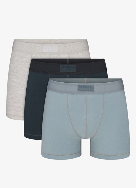 SKIMS Boxershort met logoband in 3-pack - voorkant 4 blauwgrijs
