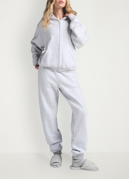 SKIMS Cotton Fleece sweatvest met capuchon - detail 2 lichtgrijs