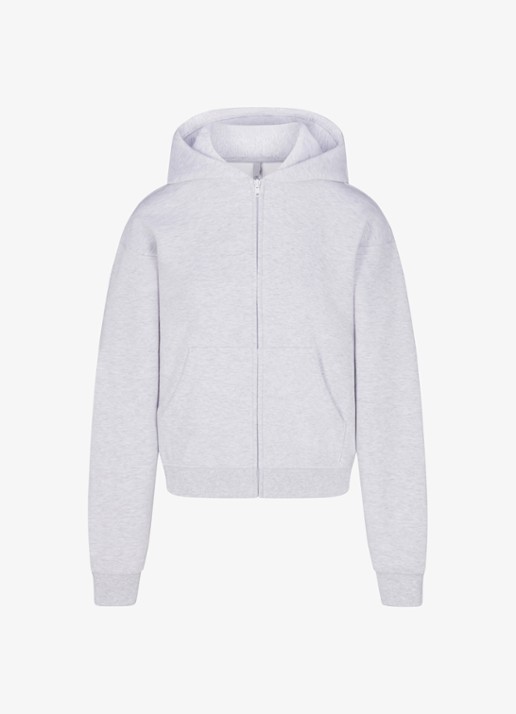 SKIMS Cotton Fleece sweatvest met capuchon - voorkant 4 lichtgrijs