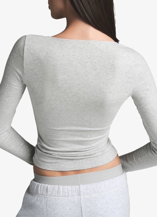 SKIMS Cotton Jersey longsleeve met rechthoekige hals - achterkant 4 lichtgrijs