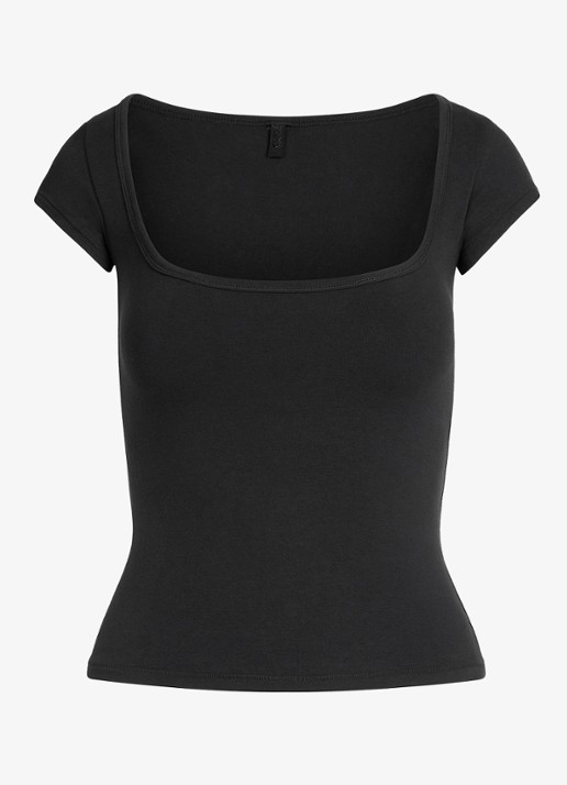 SKIMS Cotton Jersey t-shirt met rechthoekige hals - voorkant zwart