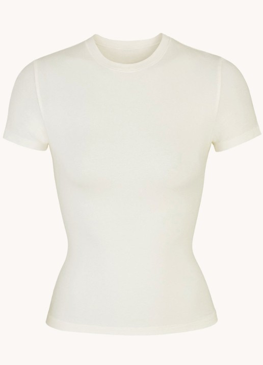 SKIMS Cotton Jersey T-shirt van jersey - voorkant gebroken wit