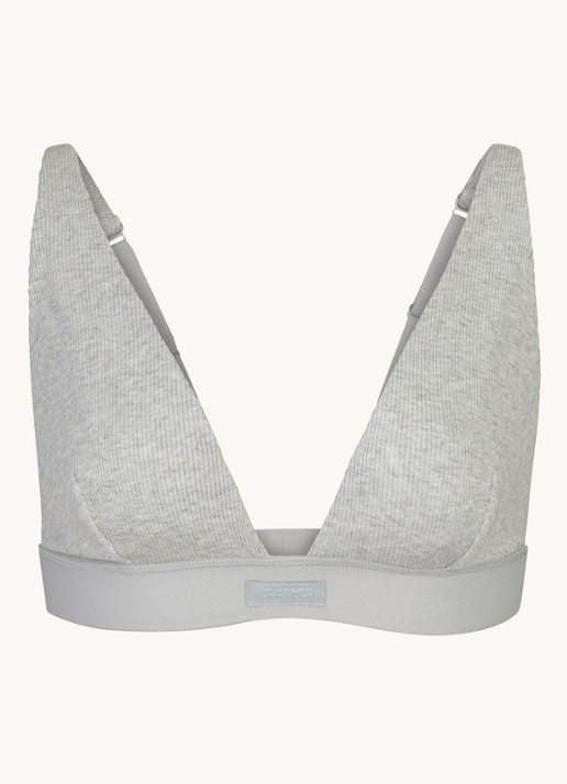 SKIMS Cotton Rib plunge bralette met ribstructuur - voorkant 2 grijsmele