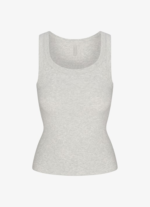 SKIMS Cotton Rib tanktop met ronde hals - voorkant 3 light heather grey