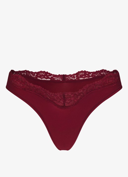 SKIMS Fits Everybody Lace tanga met kant - voorkant 3 bordeauxrood
