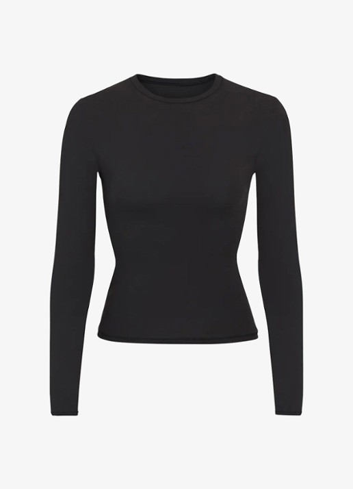 SKIMS Fits Everybody longsleeve met ronde hals - voorkant antraciet