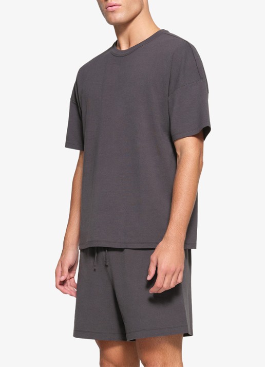 SKIMS Jersey Lounge T-shirt met ronde hals - detail antraciet