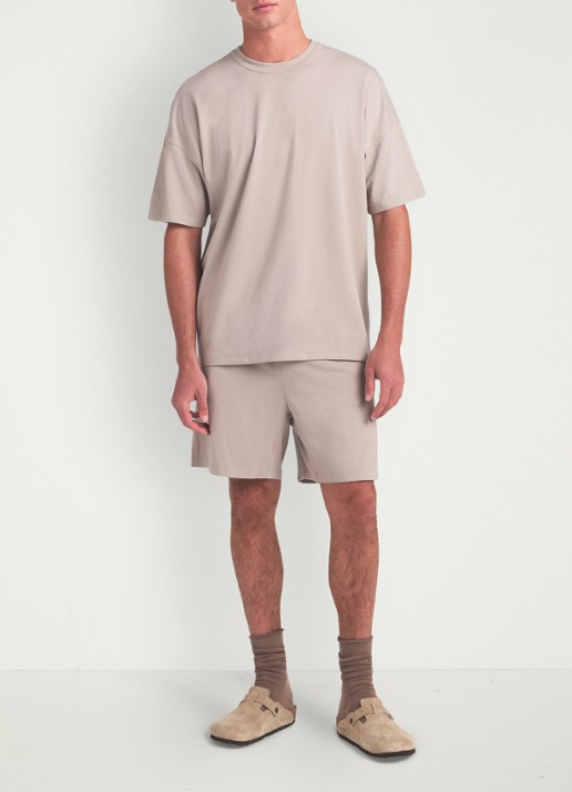 SKIMS Jersey Lounge T-shirt met ronde hals - voorkant 2 beige