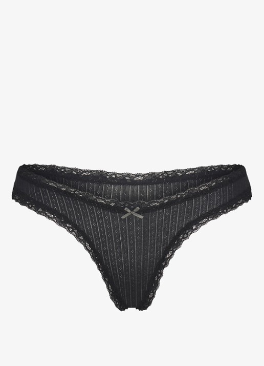 SKIMS Lightweight Cotton Pointelle string met details van kant - voorkant 3 soot tonal
