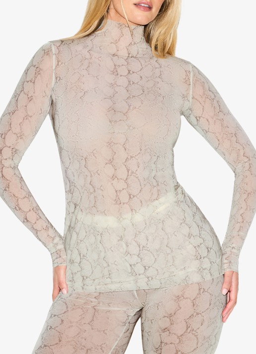 SKIMS Milky Sheer semi-transparante longsleeve met print - detail 5 stone pastel snake print