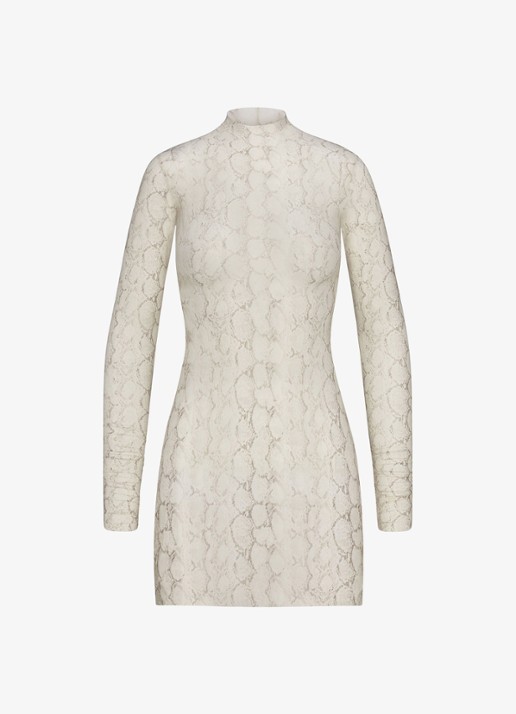 SKIMS Milky Sheer semi-transparante longsleeve met print - voorkant stone pastel snake print
