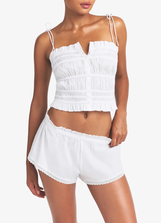 SKIMS Poplin Ruffle top met ruches  - detail 4 snow
