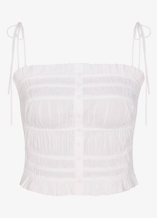 SKIMS Poplin Ruffle top met ruches  - voorkant snow
