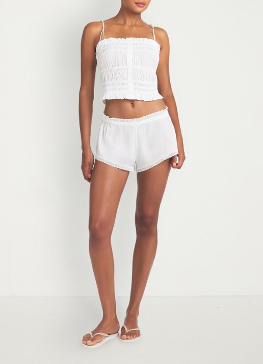SKIMS Poplin Ruffle top met ruches  - voorkant 2 snow