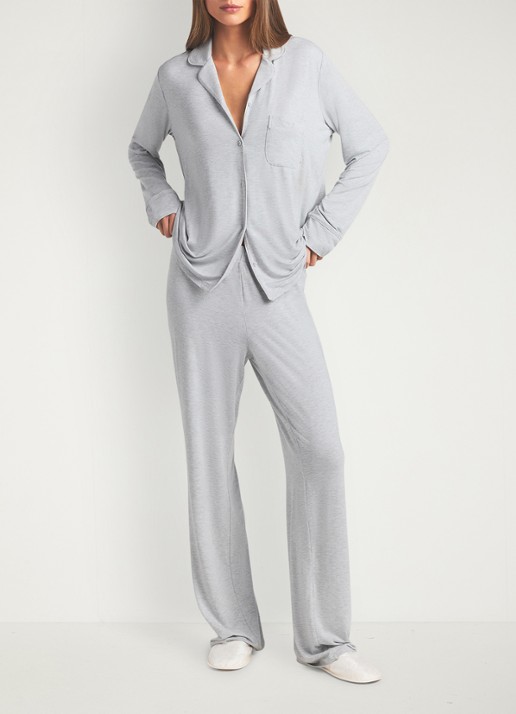 SKIMS Pyjamaset met logo - voorkant 4 lichtgrijs