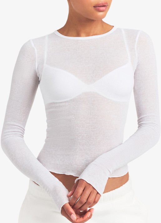 SKIMS Semi-transparante longsleeve met ronde hals - detail 2 wit