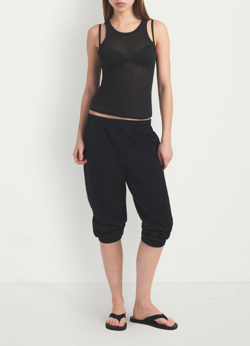 SKIMS Semi-transparante tanktop met ribstructuur - voorkant 3 zwart
