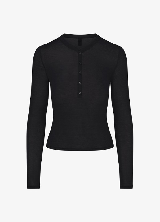 SKIMS Sheer Modal top in kasjmierblend - voorkant onyx