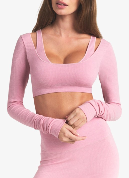 SKIMS Sheer Seamless crop top in wolblend - detail 4 halite / roze