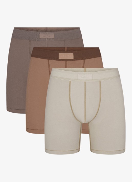 SKIMS Skims Cotton 5" boxershorts in 3-pack - voorkant bruin
