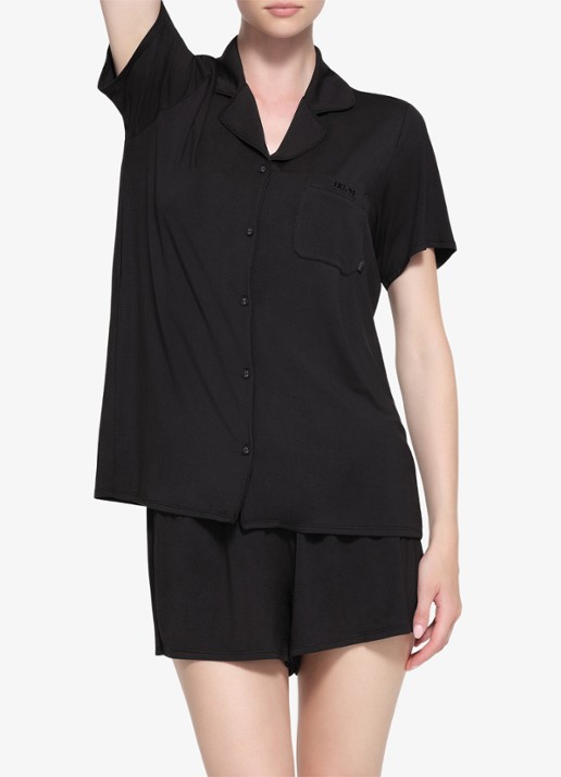 SKIMS Skims Sleep pyjamaset met logoborduring - voorkant 6 zwart