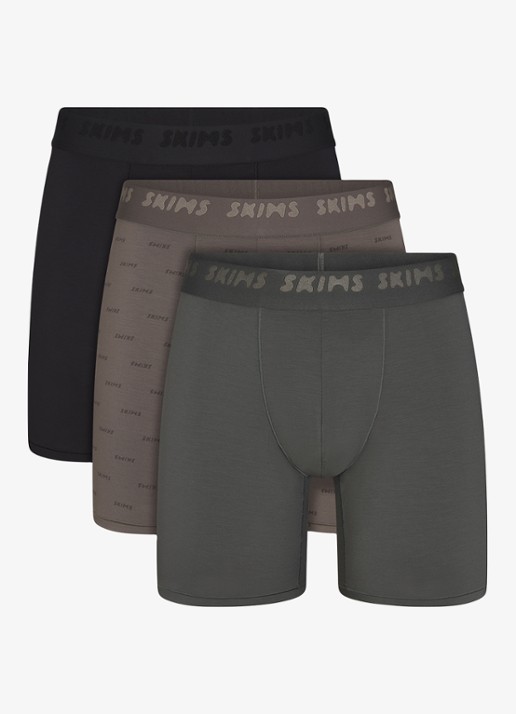 SKIMS Skims Stretch 5" boxershorts met logoband in 3-pack - voorkant donkergrijs